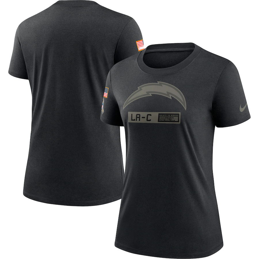Women's Los Angeles Chargers 2020 Black Salute To Service Performance T-Shirt (Run Small)